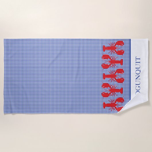 Serviette De Plage Homards rouges En vichy lieu NOM Bleu Blanc (Devant)