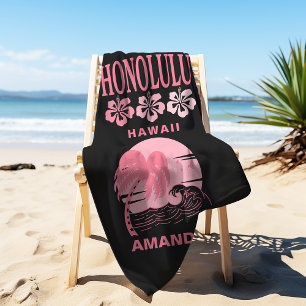 Serviette De Plage Honolulu Hawaï Plage Rose Enterrement de Vie de Je