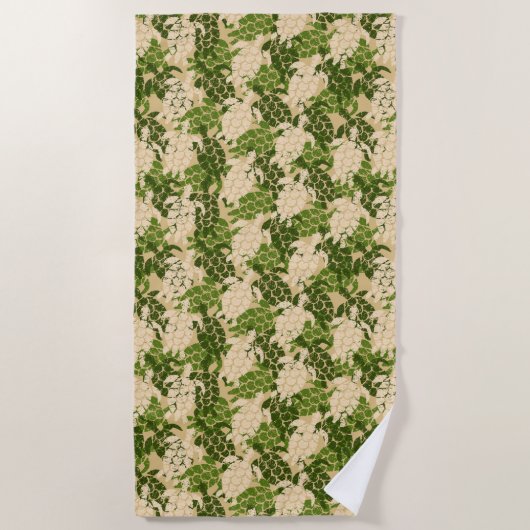 Serviette De Plage Honu Sea Turtle Hawaiian Tapa - Khaki (Devant)
