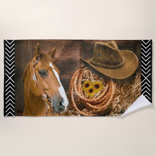 Serviette De Plage Horse cowboy Hat Lasso Western (Devant)