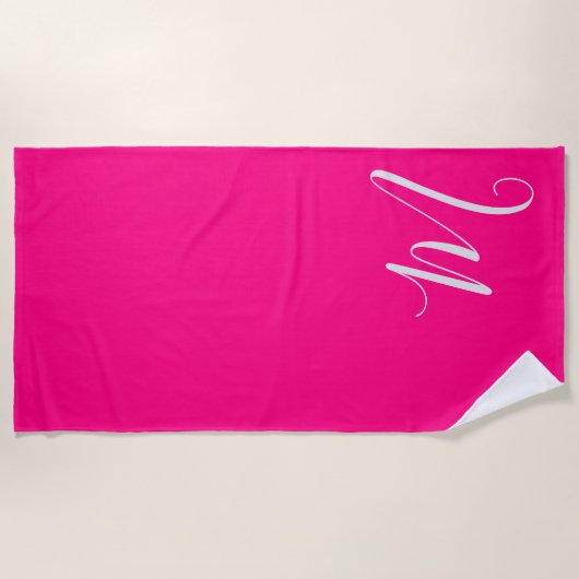 Serviette De Plage Hot Pink - vous chic monogramme (Devant)