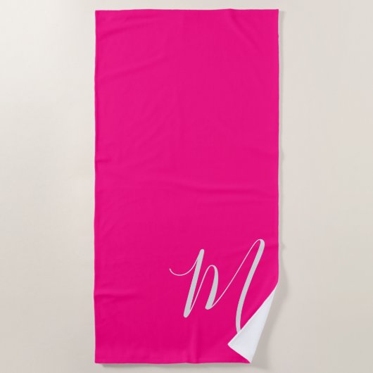 Serviette De Plage Hot Pink - vous chic monogramme (Devant)