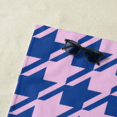 Serviette De Plage Houndstooth rose+Blue Big Motif (En situation)