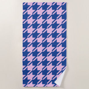 Serviette De Plage Houndstooth rose+Blue Big Motif