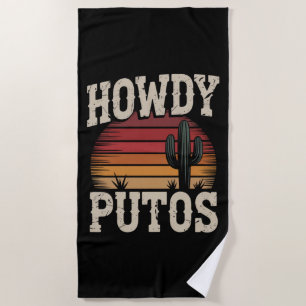 Serviette De Plage Howdy Putos Funny Cactus Retro Vintage