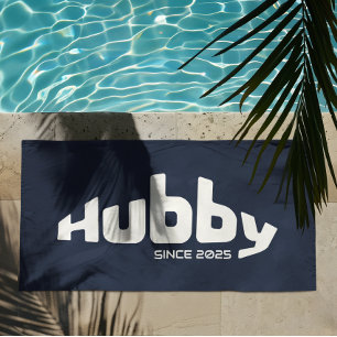 Serviette De Plage Hubby New-marié Groom Navy Bleu & Blanc