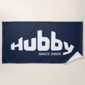 Serviette De Plage Hubby New-marié Groom Navy Bleu & Blanc (Devant)