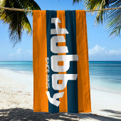 Serviette De Plage Hubby nouvelle mariée Groom Orange & Navy Beach To