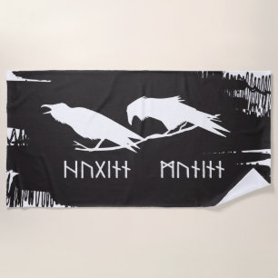Serviette De Plage Huginn et Muninn Corbeaux Vikings Encre Norse