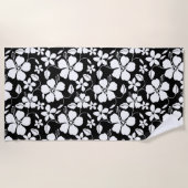 SERVIETTE DE PLAGE HULA HAÏIENNE (HIBISCUS) NOIR (Devant)
