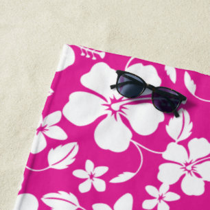 SERVIETTE DE PLAGE HULA HAÏIENNE (HIBISCUS) ROSE CHAUDE