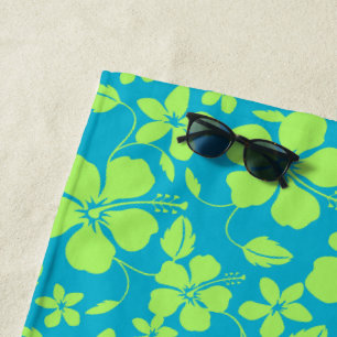 SERVIETTE DE PLAGE HULA HAWAIEN (HIBISCUS) CITRON SARCELLE