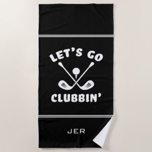 Serviette De Plage Humour de golfeur drôle Monogramme noir