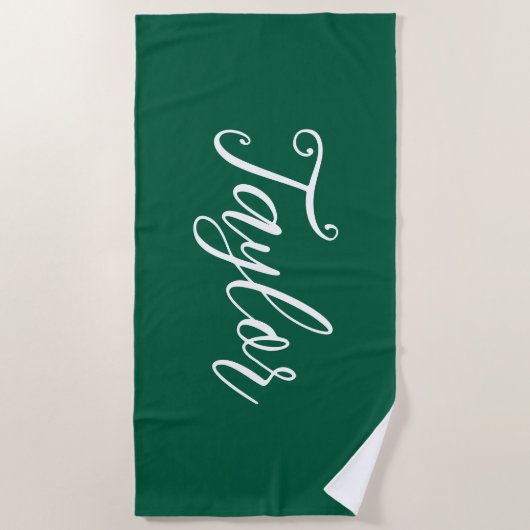 Serviette De Plage Hunter Green Chic Customized Handwritten Script (Devant)