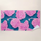 Serviette De Plage Hydrangea aquarelle motif, rose et bleu (Devant)