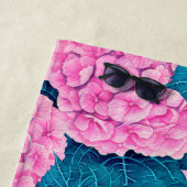 Serviette De Plage Hydrangea aquarelle motif, rose et bleu (En situation)