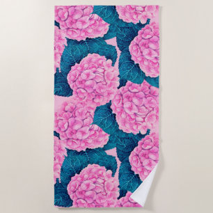 Serviette De Plage Hydrangea aquarelle motif, rose et bleu