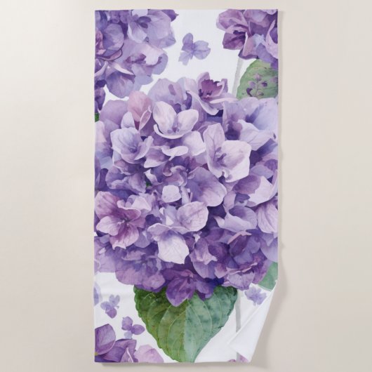 Serviette De Plage Hydrangea Violette Fleur Lavande Aquarelle (Devant)