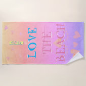Serviette De Plage "I love beach" Beach Sunrise & Hearts (Devant)