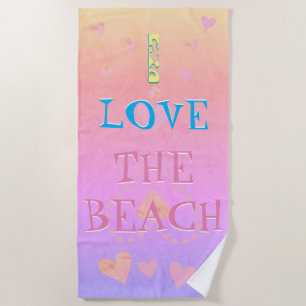 Serviette De Plage "I love beach" Beach Sunrise & Hearts