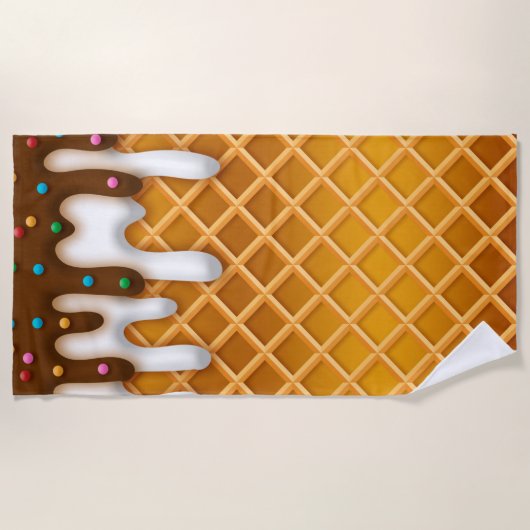 Serviette De Plage Ice Cream Drip Gaufle Cone Chocolate And Vanilla (Devant)