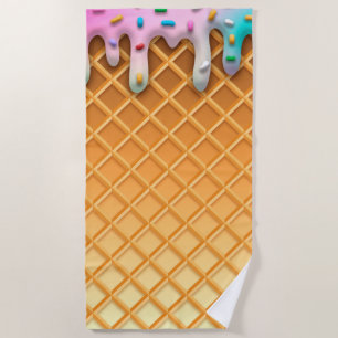 Serviette De Plage Ice Cream Drip Waffle Cone Pink With Sprinkles