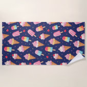 Serviette De Plage Ice cream, popsicles and cherries pattern (Devant)