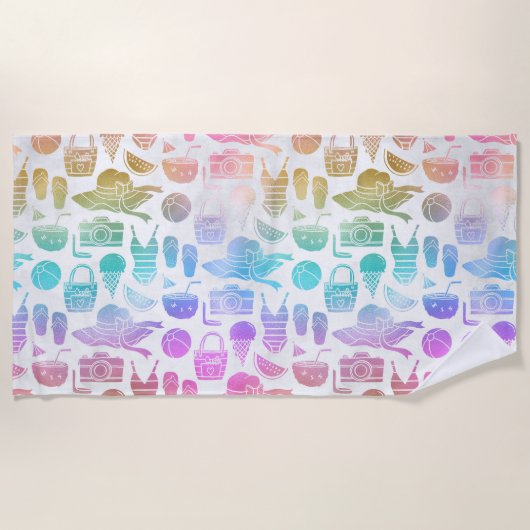 Serviette De Plage Icônes de Vacances d'Été (Devant)