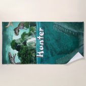 Serviette De Plage Île de Dinosaur Personnalisé (Devant)