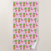 Serviette De Plage Ile tropicale Palm Tree Ananas Flamant rose rose (Devant)