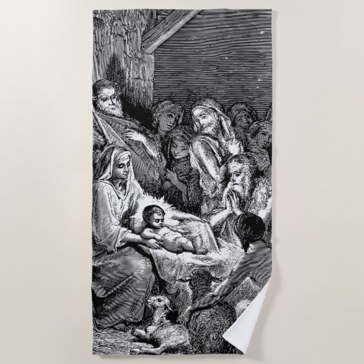 Serviette De Plage Illustrated Christmas Nativity Scene (Devant)