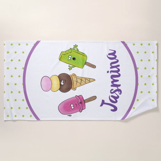 Serviette De Plage Illustration amusante de popsicles et de glaces (Devant)