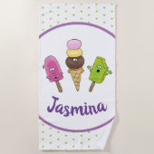 Serviette De Plage Illustration amusante de popsicles et de glaces (Devant)
