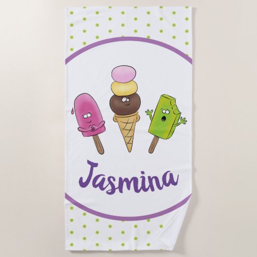 Serviette De Plage Illustration amusante de popsicles et de glaces (Devant)