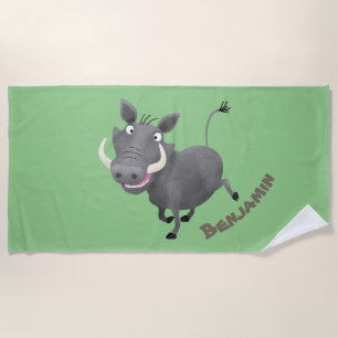 Serviette De Plage Illustration amusante d'un cochon de phacochère af