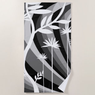 Serviette De Plage Illustration botanique en noir et blanc