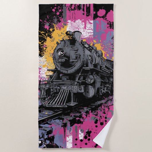 Serviette De Plage Illustration d'art pop graffiti de train à vapeur (Devant)