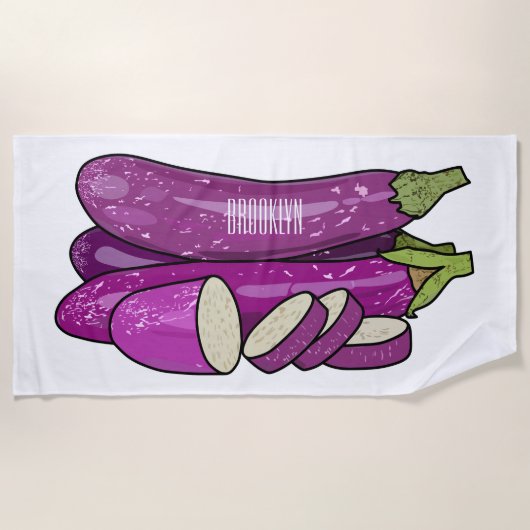 Serviette De Plage Illustration d'aubergine (Devant)