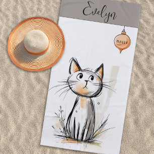 Serviette De Plage Illustration de chats doux personnalisée