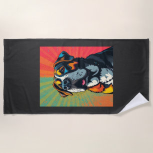 Serviette De Plage Illustration de chien d'art pop coloré Chien auda