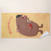 Serviette De Plage Illustration de dessin animé de capybara ukulele (Devant)