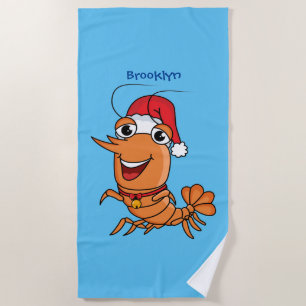 Serviette De Plage Illustration de dessin animé de crevette de Noël h