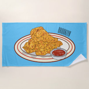 Serviette De Plage Illustration de dessin animé sur le poulet frit