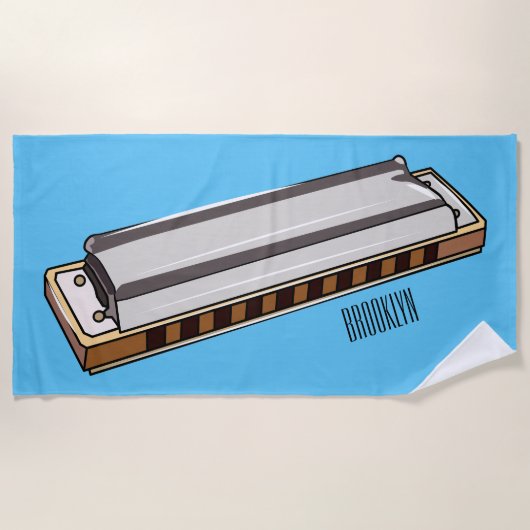 Serviette De Plage Illustration de dessin d'Harmonica (Devant)