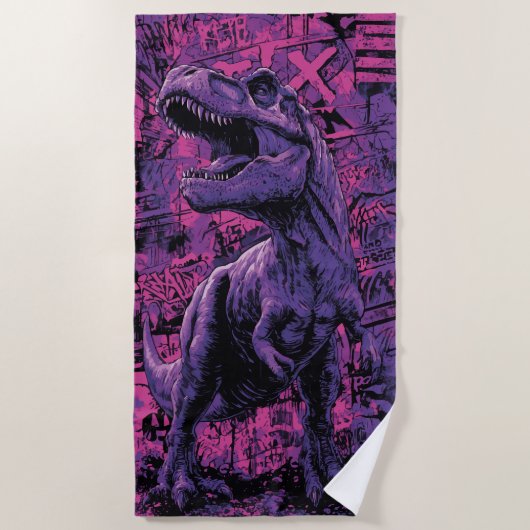 Serviette De Plage Illustration de dinosaure urbain graffiti T-Rex (Devant)