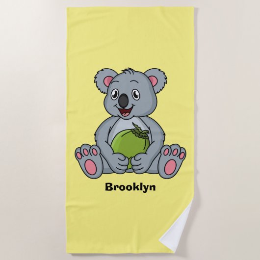 Serviette De Plage Illustration de la koala de Cute et de la noix de (Devant)