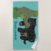 Serviette De Plage Illustration de la mignonne panthère noire jaguar (Devant)