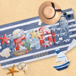 Serviette De Plage Illustration de l'alphabet d'aquarelle de plage na