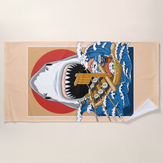Serviette De Plage Illustration de l'attaque de requins sushis (Devant)