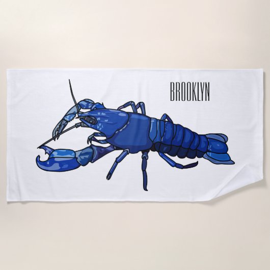 Serviette De Plage Illustration de l'écrevisse marron bleu (Devant)